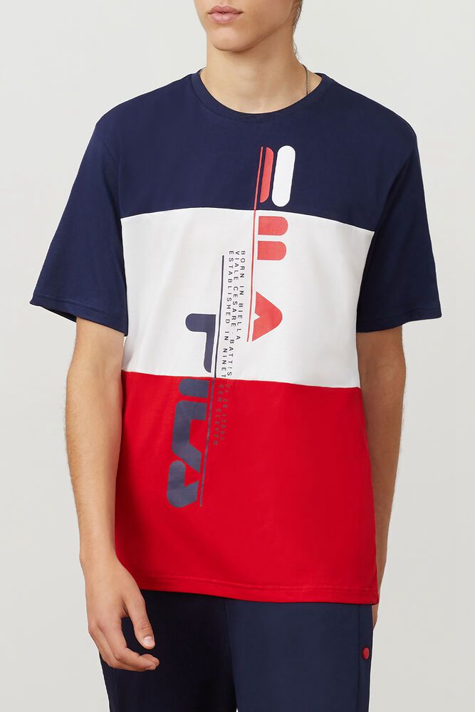 Fila T-Shirt Oden Mens Navy/White/Red - India EJM-179803